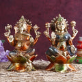 Laxmi Ganesh colorful Murti, which is constructed of virgin-quality brass for persistent use, is a symbol of successful marriages, happiness, and tranquility in relationships. Handmade items created by Indian artisans using contemporary design. Ideal as a gift for an anniversary, wedding, reception, office party, housewarming, home inauguration, or as a farewell present.