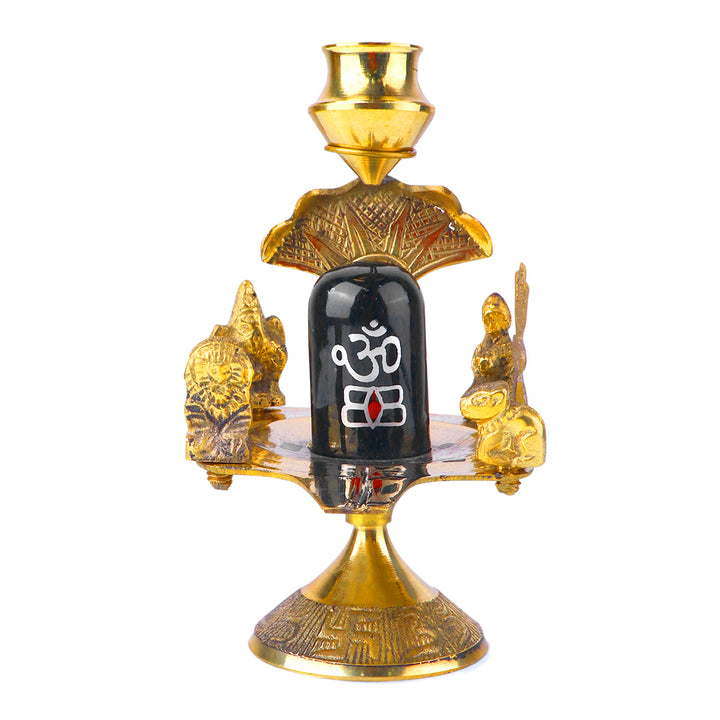 Pure Brass Shivling with Goddess Parvati, Ganesha, Kartike with Nandi