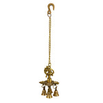 Brass Chaumukh Peacock Hanging Diya with Bells