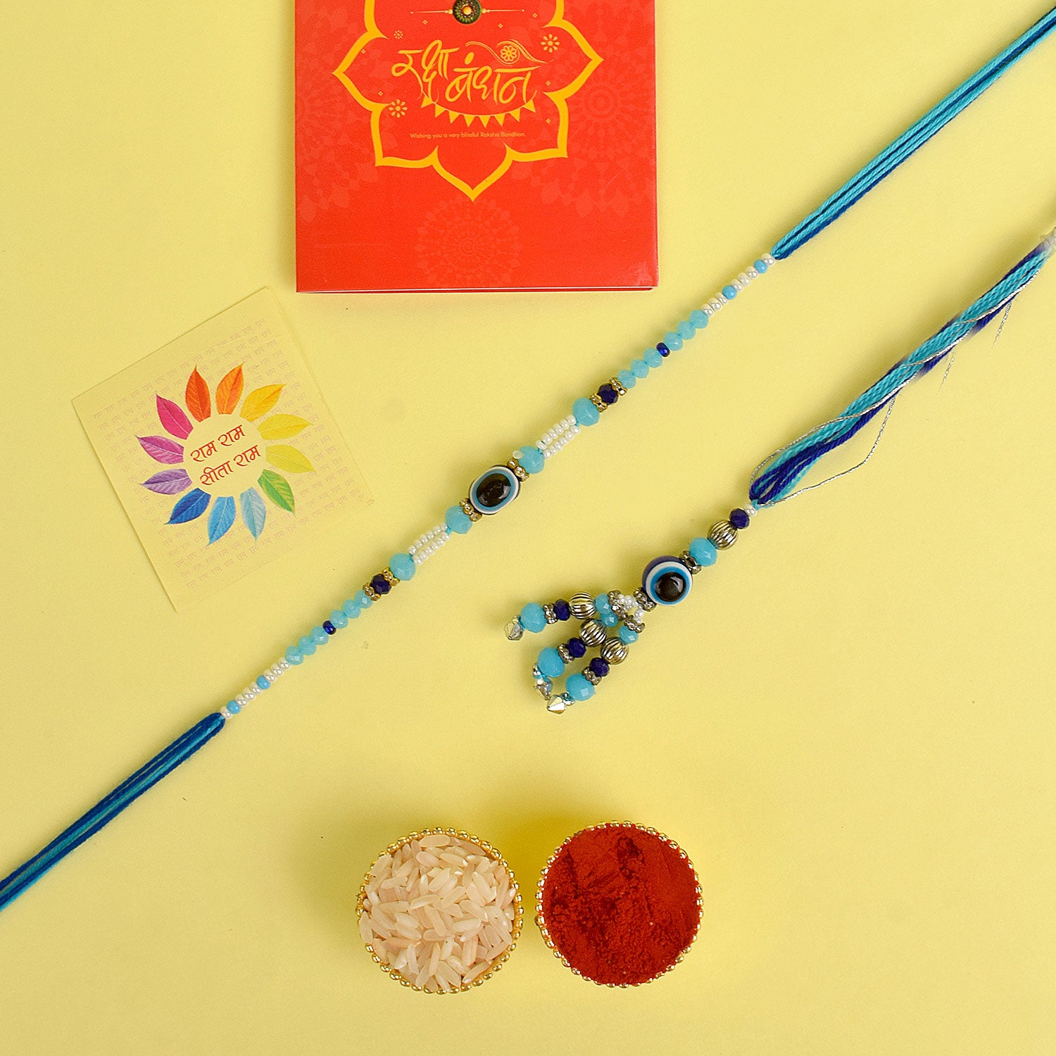 Evil Eye Beaded Bhaiya Bhabhi Rakhi Set - Main Image