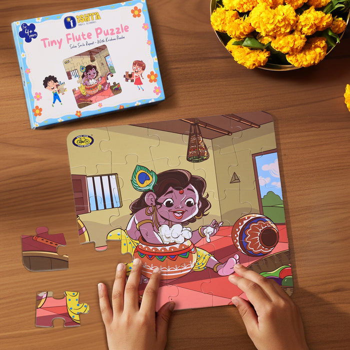 Kids Jigsaw Puzzle - Krishna Makhan Chor | Fun, Focus & Devotion | Tiny Flute Puzzle