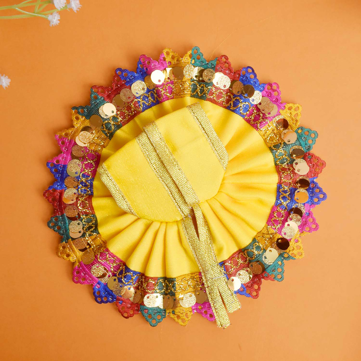 Laddu Gopal Yellow Dress with Multi-Color Sequined Border | India’s Largest Pooja Accessories Brand – www.satvikstore.in