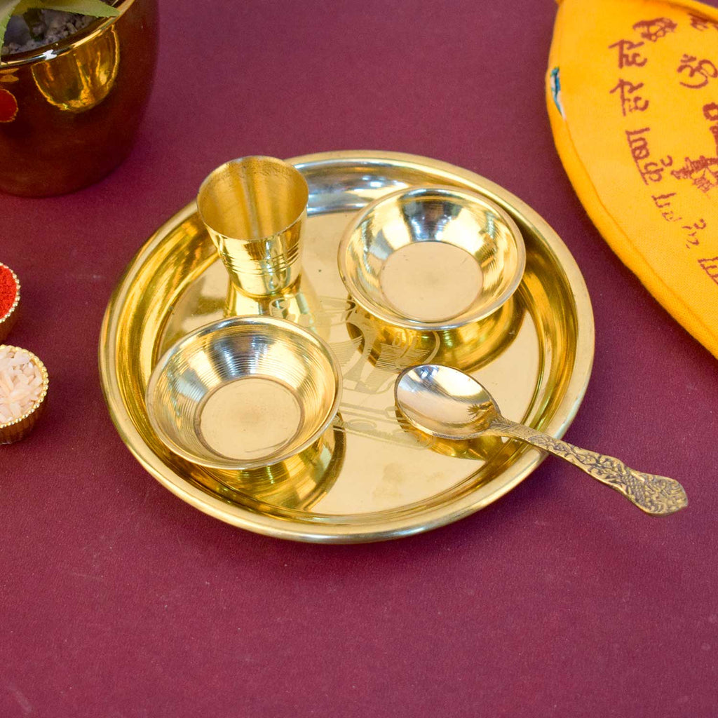 Ladoo Gopal Bhog Thali Set – Large Size Kanha Printed – Traditional Aarti Plate for Home, Temple, and Festive Rituals | Satvikstore.in
