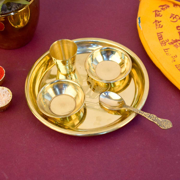 Ladoo Gopal Bhog Thali Set – Large Size Kanha Printed – Traditional Aarti Plate for Home, Temple, and Festive Rituals | Satvikstore.in