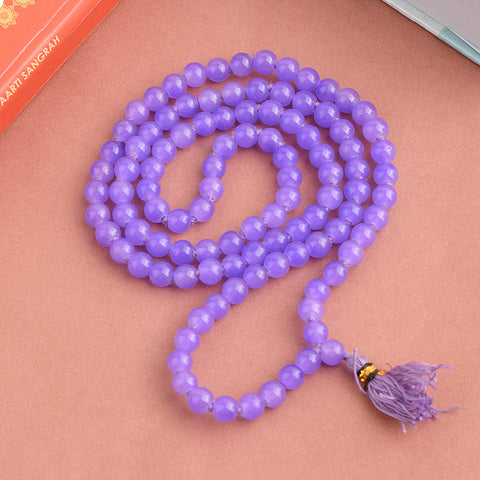 Light Purple Hakik Jap Mala with 108 beads – crafted from Amethyst Hakik for emotional healing, meditation, and spiritual growth. India’s Premium Hakik Jap Mala Store - www.satvikstore.in
