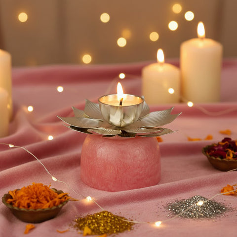 Lotus Silver Plated Oil Diya Lamp for Pooja and Home Worship India’s Largest Puja Accessories Brand- www.satvikstore.in