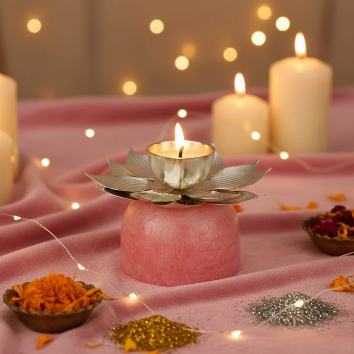 Lotus Silver Plated Oil Diya Lamp for Pooja and Home Worship India’s Largest Puja Accessories Brand- www.satvikstore.in
