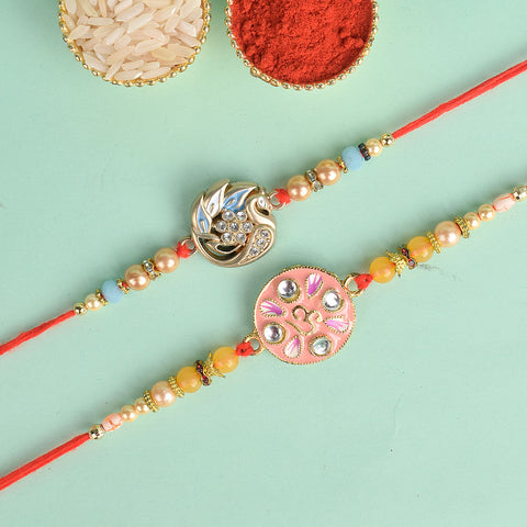 Set of 2 Traditional Rakhis for Brothers with Roli Chawal and Ram Sita Stickers – Raksha Bandhan Gift Pack. India’s Largest Pooja Accessories Brand - www.satvikstore.in