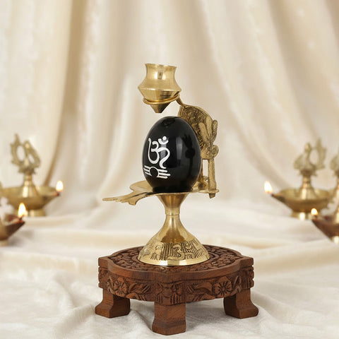 Mahadev Black Stone Shivling With Nag, Trishul, And Abhishek Patra