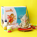 Make My Ganesha DIY Kit Option 3 with unpainted Ganpati idol, eco-friendly paints, brush, and decor accessories – perfect creative activity set for kids. India’s Largest Pooja Accessories Brand – www.satvikstore.in