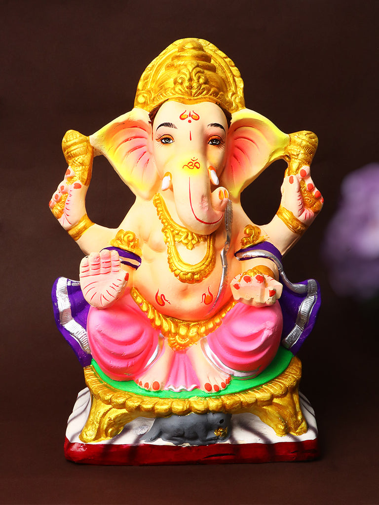 11.5-inch Manglamurti eco-friendly Ganesha idol made from shadu mati, featuring detailed craftsmanship and a peaceful sitting posture perfect for home decor or visarjan. India’s Largest Pooja Accessories Brand – www.satvikstore.in