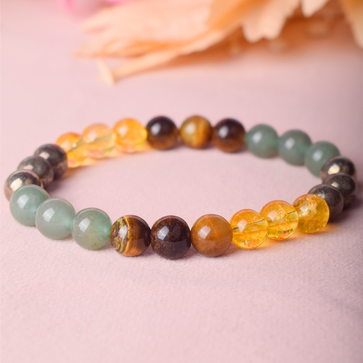 Money Magnet Bracelet with Pyrite, Tiger Eye, Citrine, and Green Aventurine for Wealth and Success