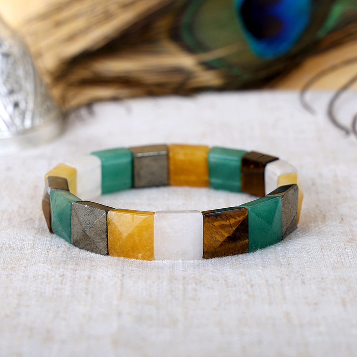 Money magnet flat rectangular bead healing stone bracelet with pyrite aventurine citrine crystals. India’s Largest Pooja Accessories Brand - www.satvikstore.in