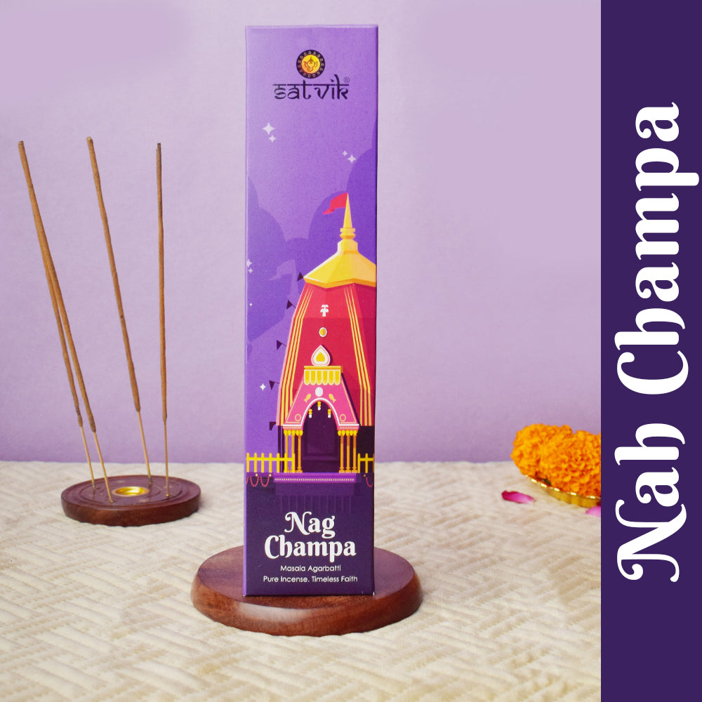 Nag Champa Pure Masala Incense Sticks pack for pooja, meditation, and spiritual aroma. India’s Largest Pooja Accessories Brand - www.satvikstore.in