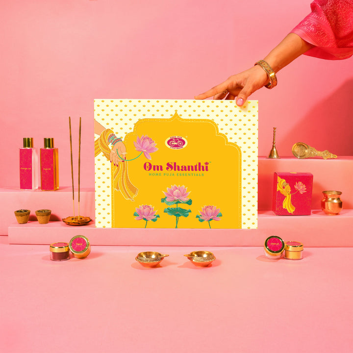Om Shanthi home puja essentials gift box with devotional products