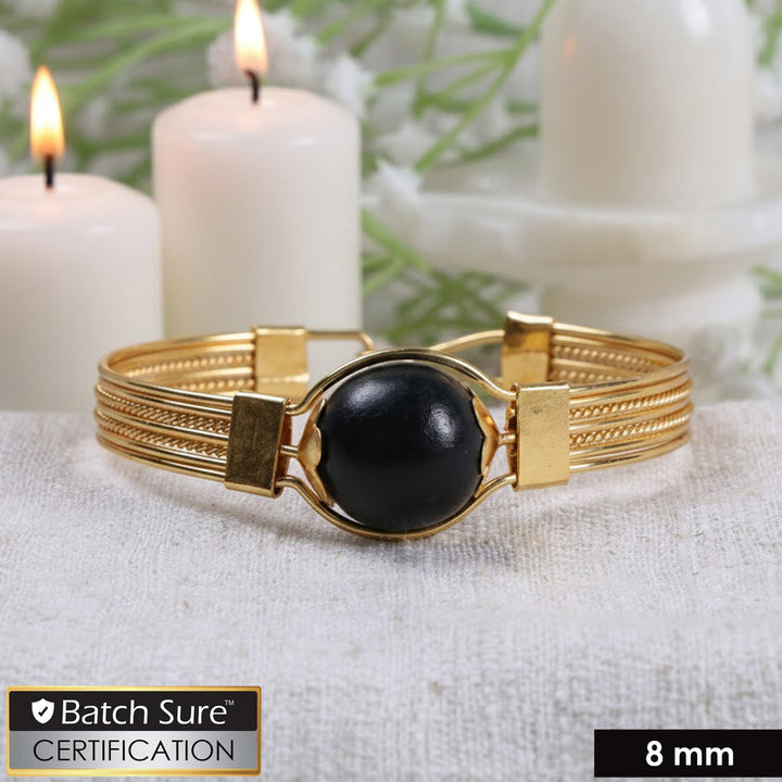 Original ebony wood Karungali gold-plated kada bracelet with polished traditional design. India’s Largest Puja Accessories Brand- www.satvikstore.in