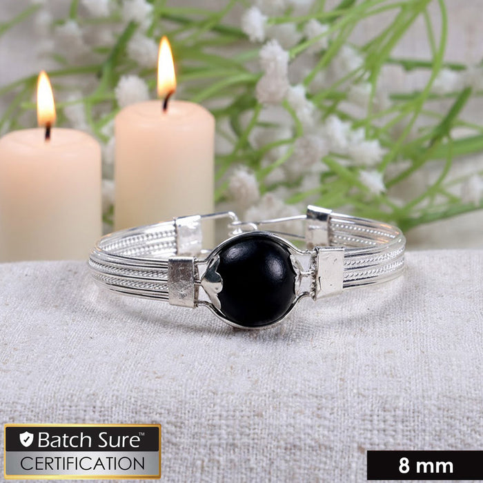 Original authentic ebony wood Karungali silver-plated kada bracelet with smooth polished finish and traditional handcrafted detailing for spiritual wear. India’s Largest Puja Accessories Brand- www.satvikstore.in