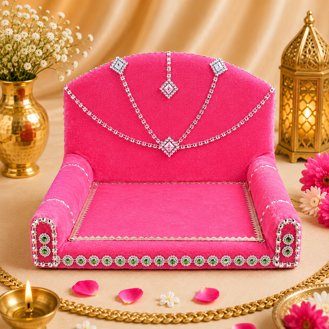 Laddu Gopal's Velvet Charisma: A Sacred Singhasan - Large