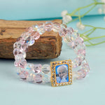 Pink & Clear Shiny Beads Double Layer Guruji Swaroop Bracelet featuring delicate pink and luminous clear beads with Jai Guruji Swaroop – perfect for spiritual wear, festive gifting, and daily devotion. India’s Largest Pooja Accessories Brand – www.satvikstore.in