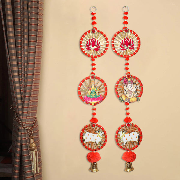 Auspicious Pom Pom Lotus Laxmi Ganesh Cow Side Wall Hangings