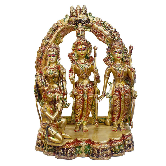 Premium Handcrafted Brass Ram Darbar Idol with Multicolor Glossy Finish | Features Lord Ram, Sita, Lakshman & Hanuman Under Ornate Arch | Traditional South Indian Design | Ideal for Home Temple, Religious Gifting & Festive Decor | India's Largest Puja Accessories Brand - Satvik No. 1 Brass Idol Collection 

