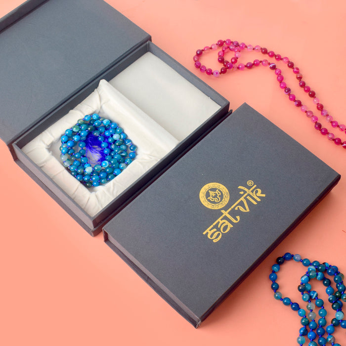 Premium Hakik Jap Mala with Blue Hakik Beads – A Spiritual Meditation Mala for Communication, Inner Peace, and Emotional Balance. India’s Premium Hakik Jap Mala Store - www.satvikstore.in
