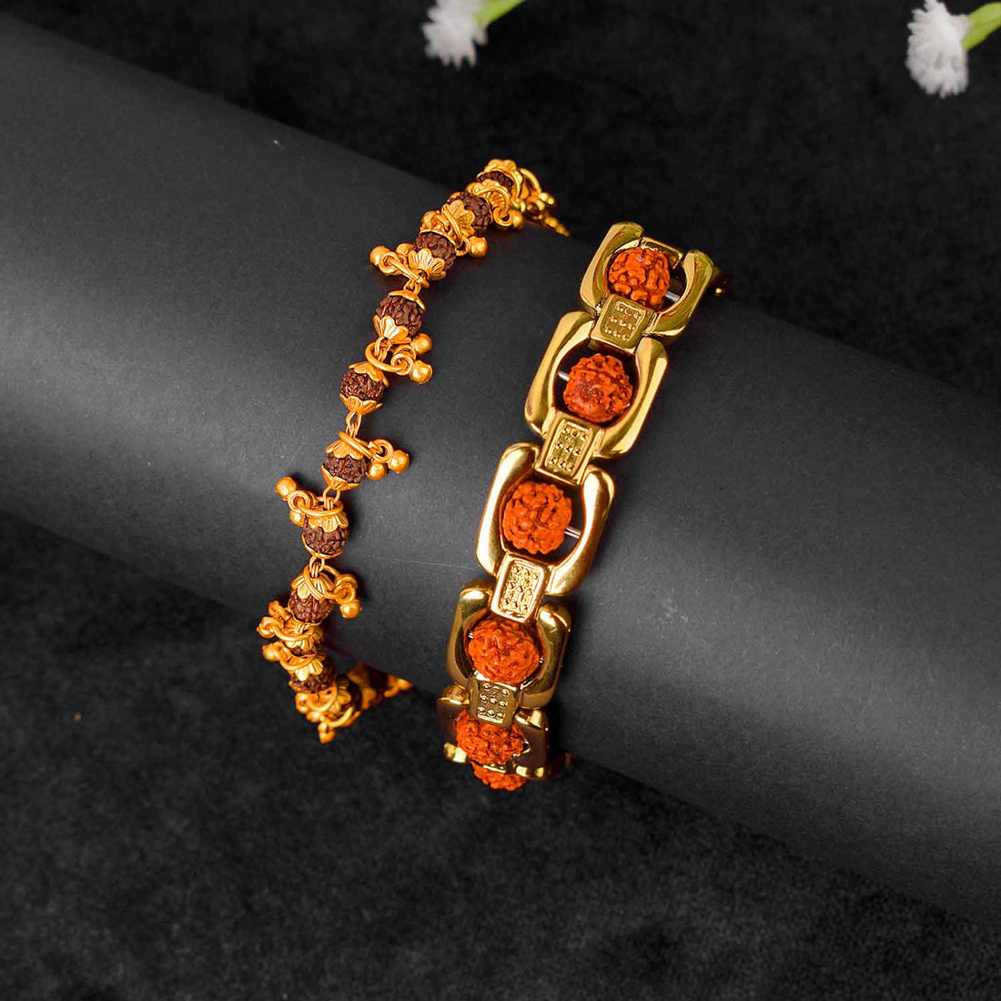 Combo of Premium PVD Coated Gold Plated Rudraksha Bracelets for Women – Stylish Spiritual Jewelry Set from Satvikstore.in India’s Largest Pooja Accessories Brand - www.satvikstore.in 