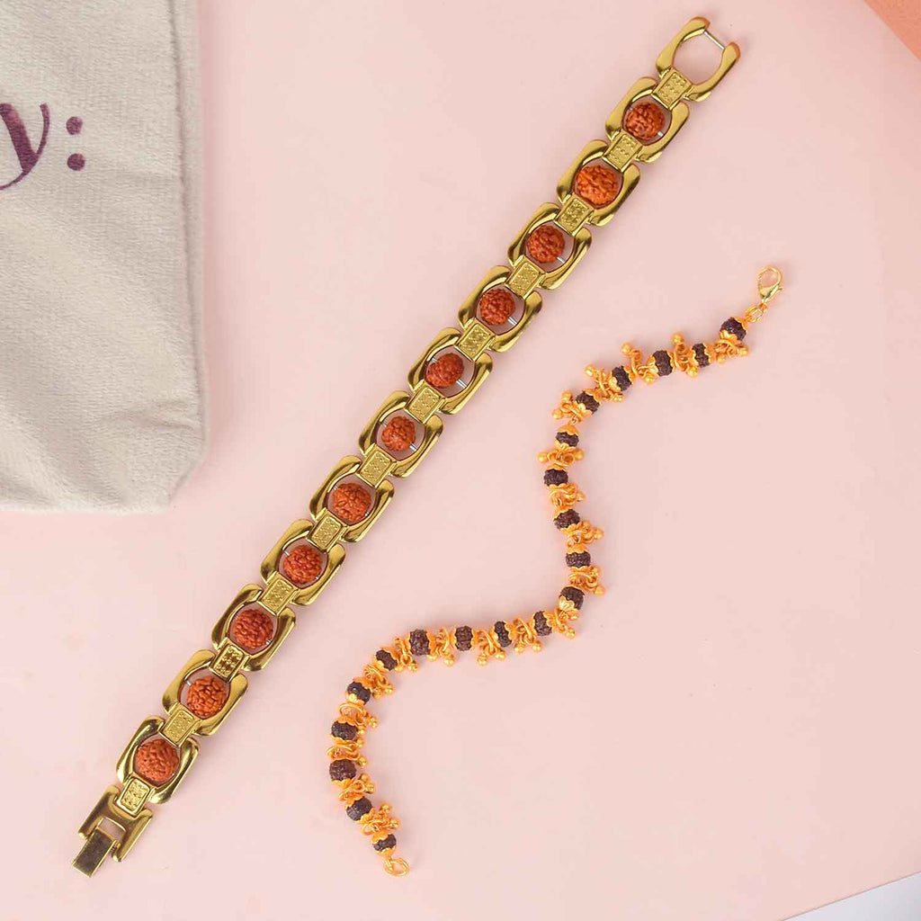 Combo of Premium PVD Coated Gold Plated Rudraksha Bracelets for Women – Stylish Spiritual Jewelry Set from Satvikstore.in India’s Largest Pooja Accessories Brand - www.satvikstore.in 