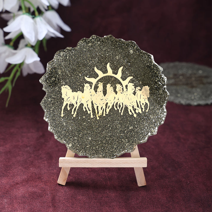pyrite 7 horse frame stand wealth success healing stone vastu decor. India’s Largest Puja Accessories Brand- www.satvikstore.in