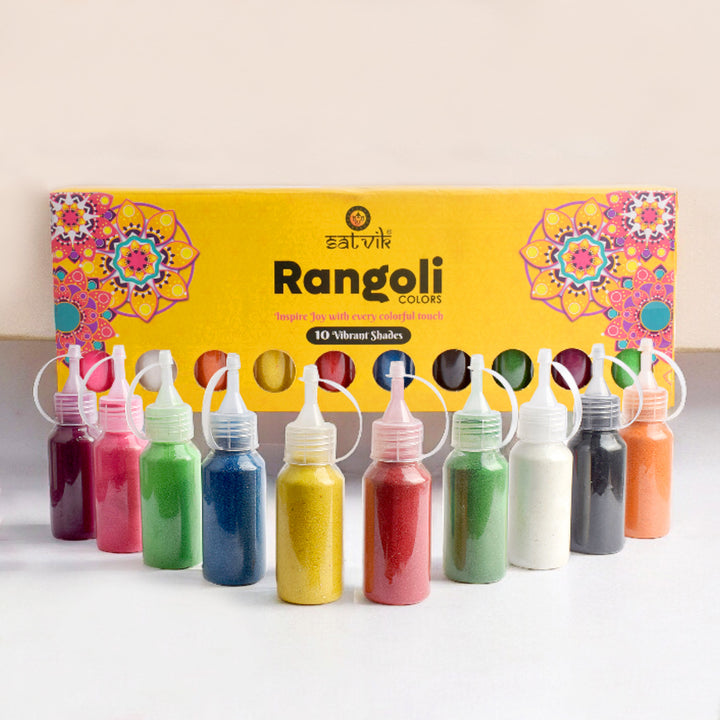 Rangoli Colors (10 Pc Bottle Pack) | India’s Largest Pooja Accessories Brand – www.satvikstore.in
