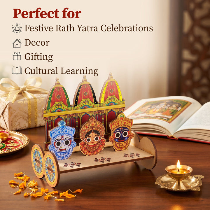 Rath Yatra DIY wooden chariot set for festive decoration and puja