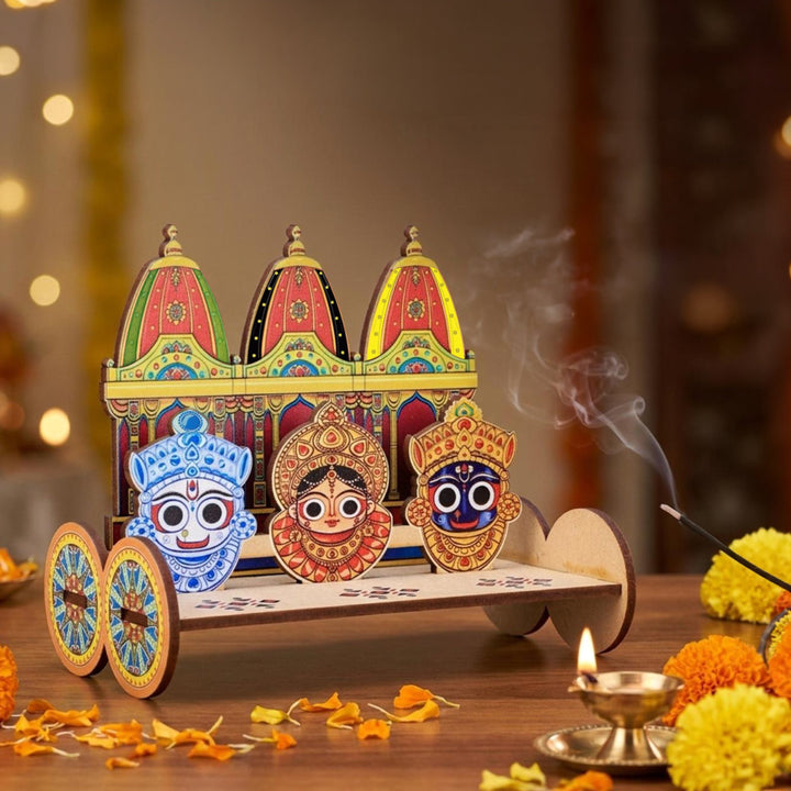 Rath Yatra DIY wooden chariot set for festive decoration and puja