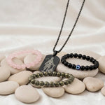 raw pyrite bracelet rose quartz bracelet black obsidian evil eye bracelet hanuman chalisa pendant protection love combo. India’s Largest Puja Accessories Brand- www.satvikstore.in
