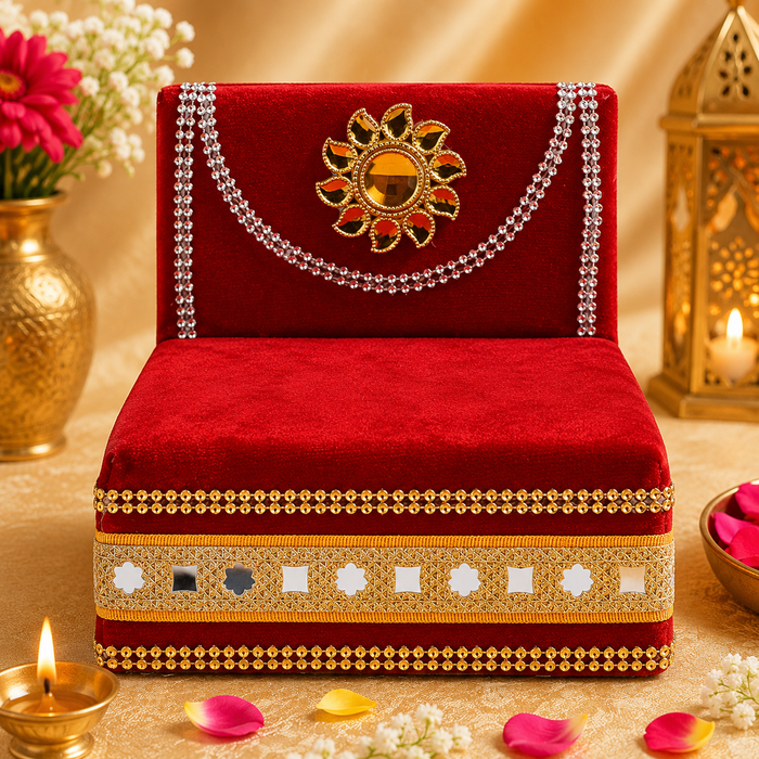 Divine Embrace: Laddu Gopal's Enchanting Velvet Sleeping Bed Small