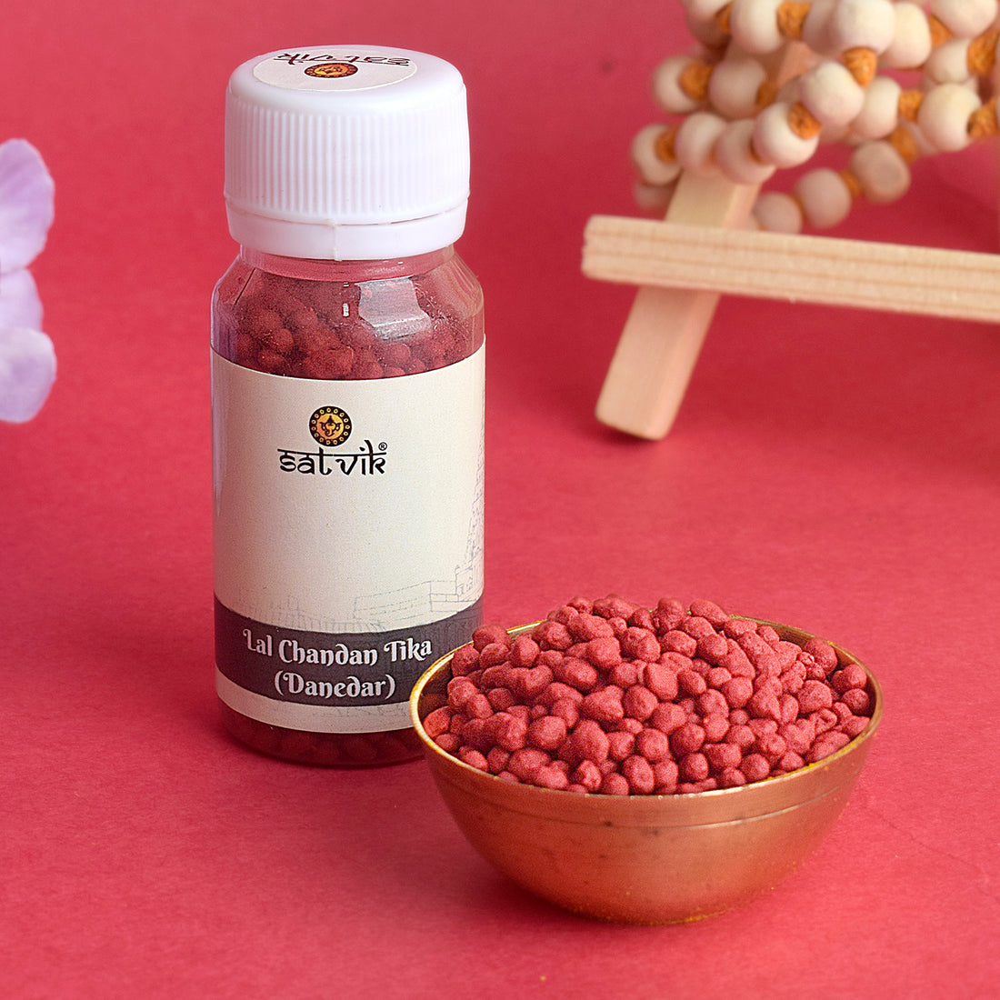 Red Chandan Tika (Lal Chandan Tilak) Danedar is a sacred powder used in religious rituals to symbolize energy and protection. Commonly applied during poojas, it holds deep spiritual significance – India’s Largest Pooja Accessories Brand – www.satvikstore.in