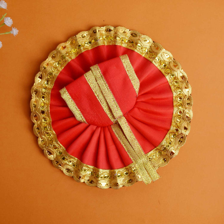 Red Dress with Golden Sequined Border | India’s Largest Pooja Accessories Brand – www.satvikstore.in