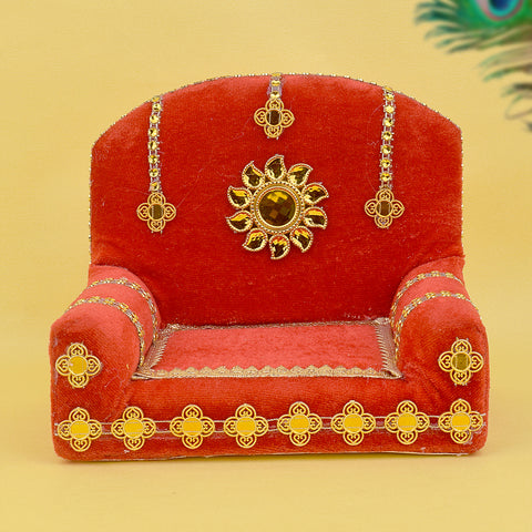 Elegant Handmade Red Velvet Laddu Gopal Singhasan - Small