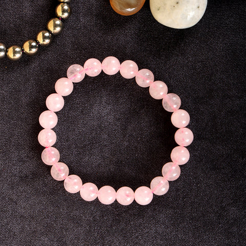 Rose quartz round bead healing stone bracelet with natural pink 8mm beads. India’s Largest Pooja Accessories Brand - www.satvikstore.in