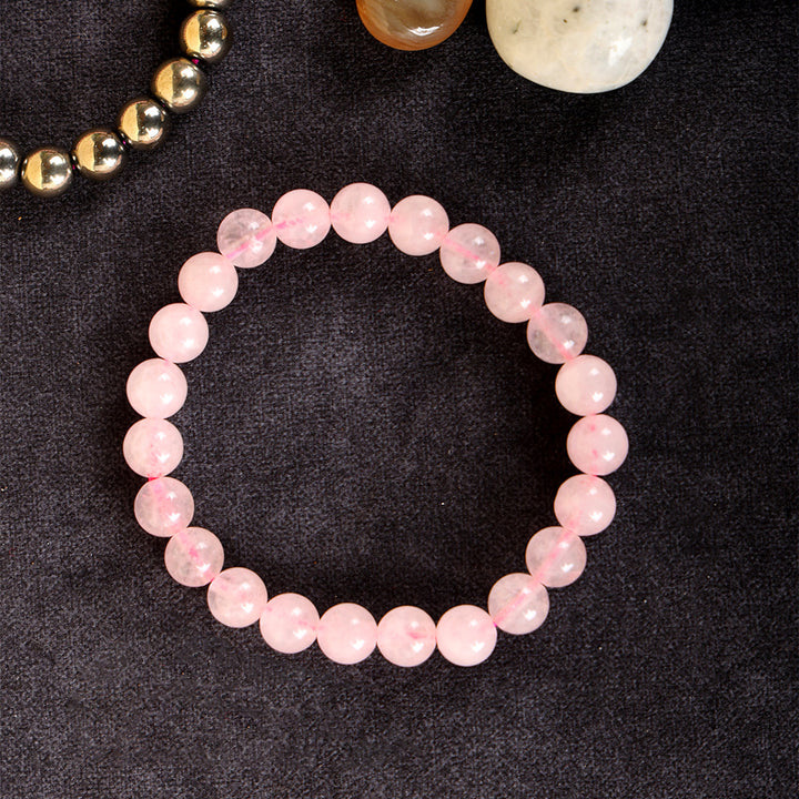 Rose quartz round bead healing stone bracelet with natural pink 8mm beads. India’s Largest Pooja Accessories Brand - www.satvikstore.in