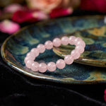 Rose quartz round bead healing stone bracelet with natural pink 8mm beads. India’s Largest Pooja Accessories Brand - www.satvikstore.in