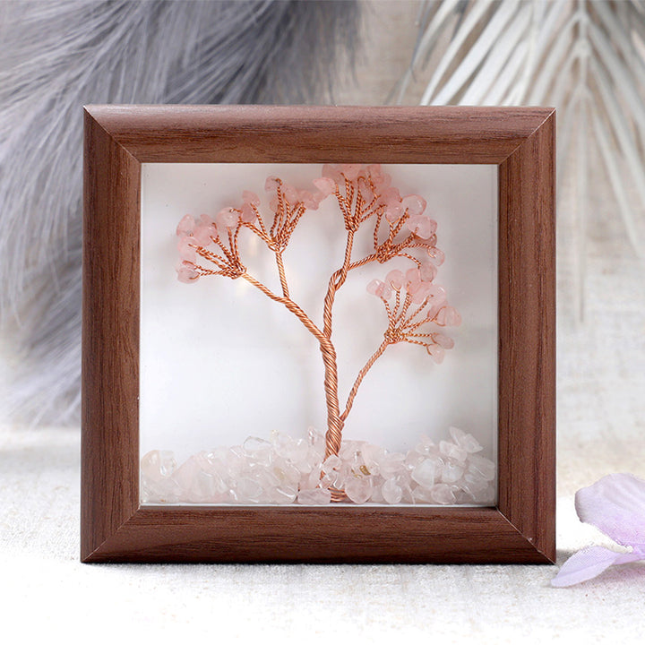 Rose quartz healing stone tree with frame for love and harmony. India’s Largest Puja Accessories Brand- www.satvikstore.in