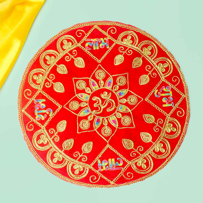 Round Shape Velvet Pooja Aasan 16x16 Inch with Golden Lace Border. India’s Largest Pooja Accessories Brand - www.satvikstore.in