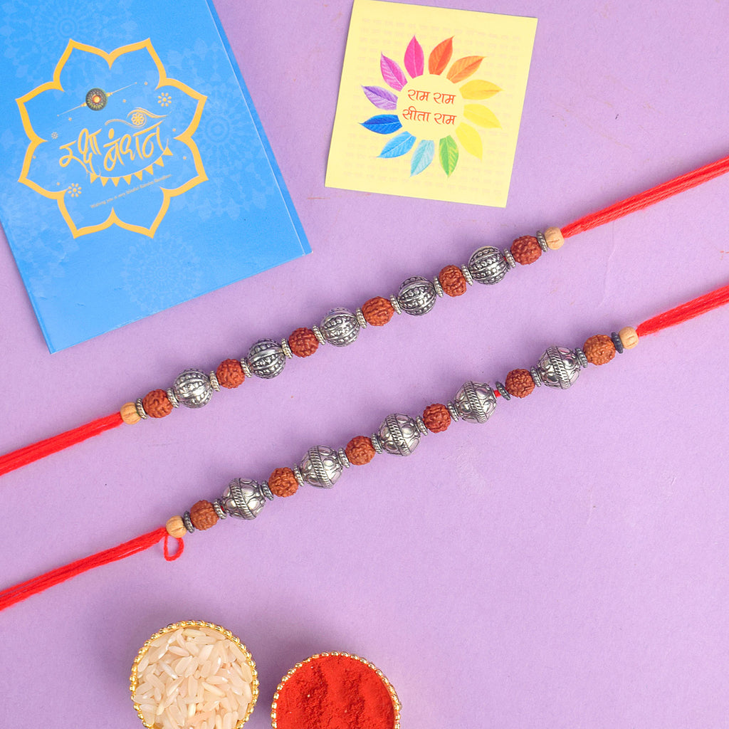Set of 2 Traditional Rakhis for Brothers with Roli Chawal and Ram Sita Stickers – Raksha Bandhan Gift Pack. India’s Largest Pooja Accessories Brand - www.satvikstore.in