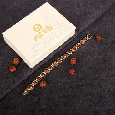 Certified Rudraksha gold plated bracelet with premium IGP coating – spiritual adjustable bracelet made with authentic Rudraksha beads. India’s Largest Pooja Accessories Brand - www.satvikstore.in
