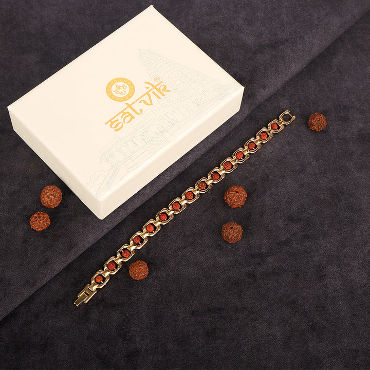 Certified Rudraksha gold plated bracelet with premium IGP coating – spiritual adjustable bracelet made with authentic Rudraksha beads. India’s Largest Pooja Accessories Brand - www.satvikstore.in