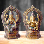 9.4 Inch Elegant Handcrafted Brass Lakshmi Ganesha Idol