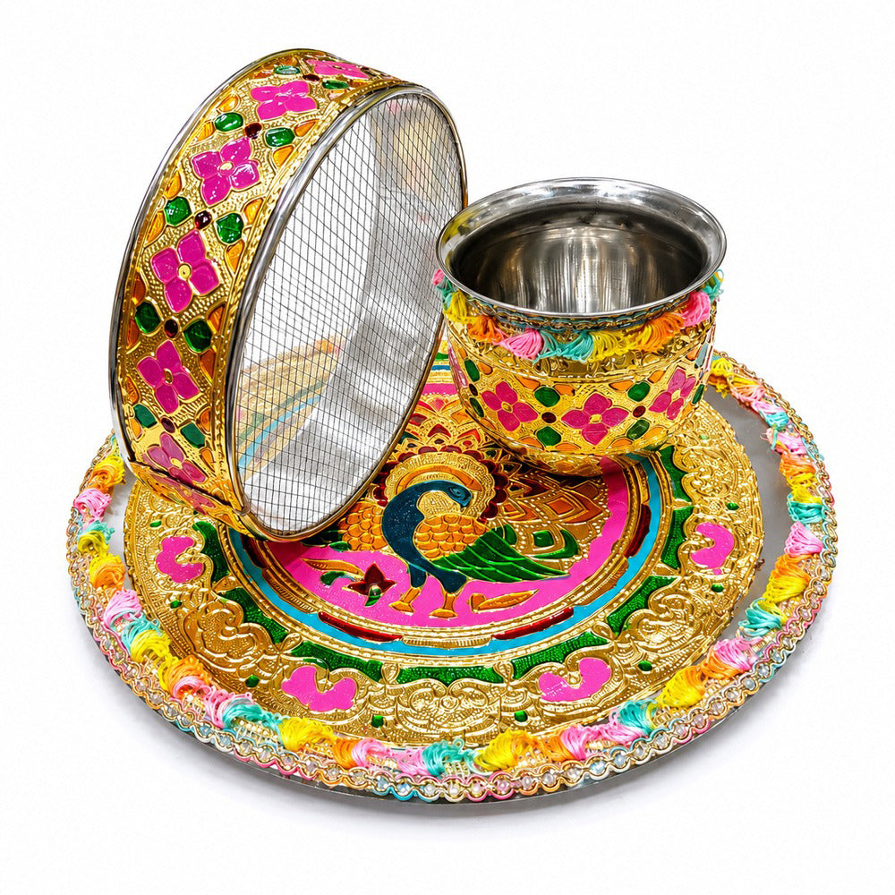 Opulent Gold Meenakari Karwa Chauth Thali Set