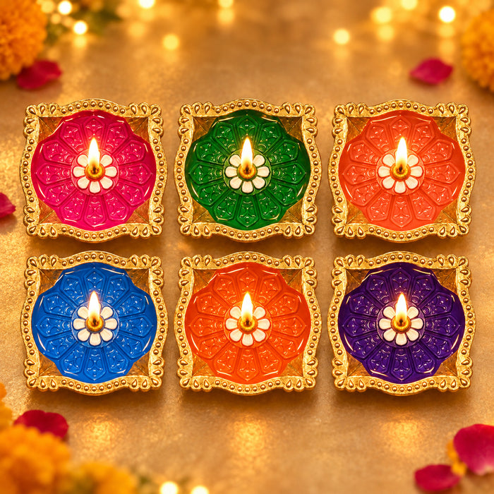 Shimmering Traditions Beautiful Clay Diyas for Diwali Set of 6