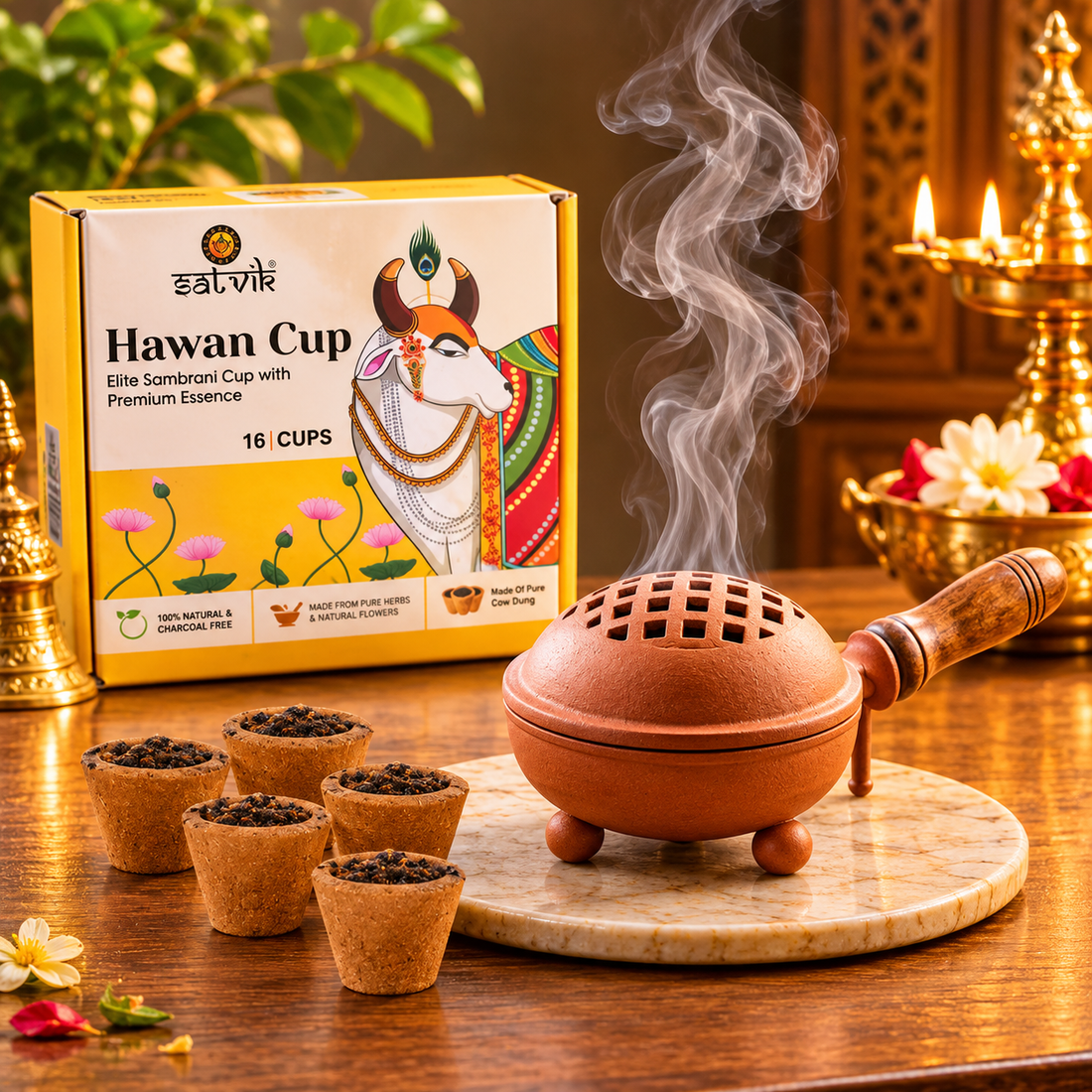 Herbal Hawan Cups with Smokey Dhoop Burner Combo