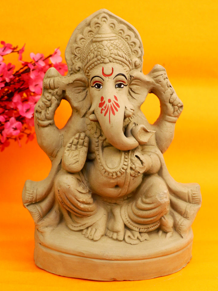 8.7-inch Shree Rudra eco-friendly Ganesha idol crafted from shadu mati clay, perfect for eco-conscious Ganesh Chaturthi celebrations. India’s Largest Pooja Accessories Brand – www.satvikstore.in